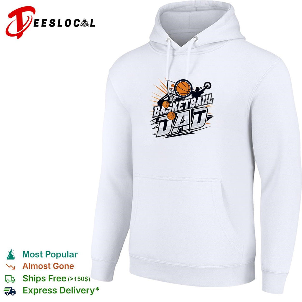 Basketball Dad bold action text hoop flying ball art shirt