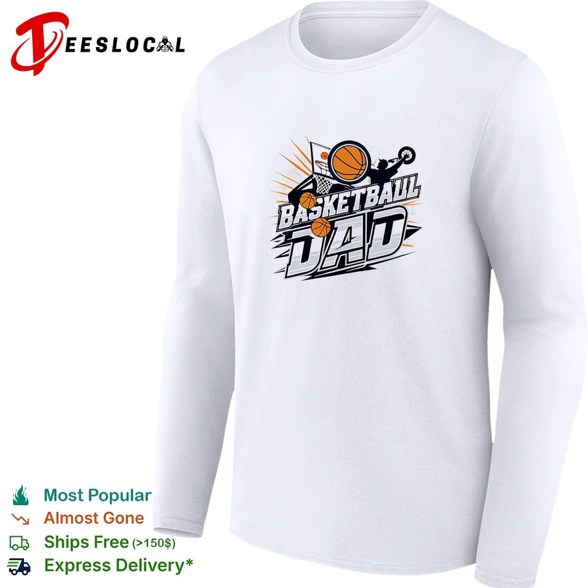 Basketball Dad bold action text hoop flying ball art shirt