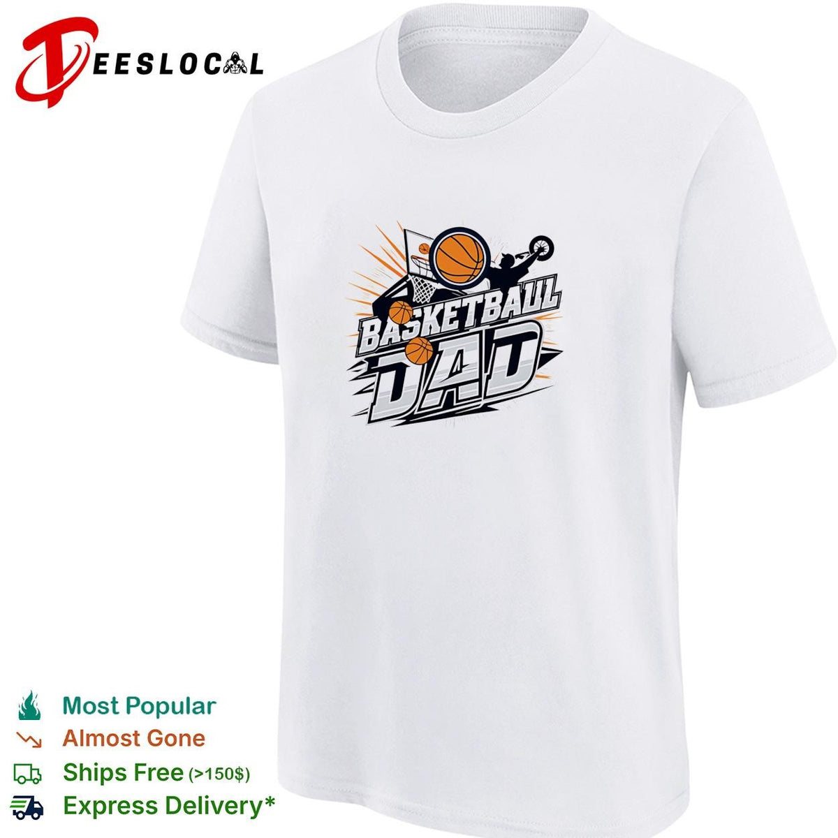 Basketball Dad bold action text hoop flying ball art shirt