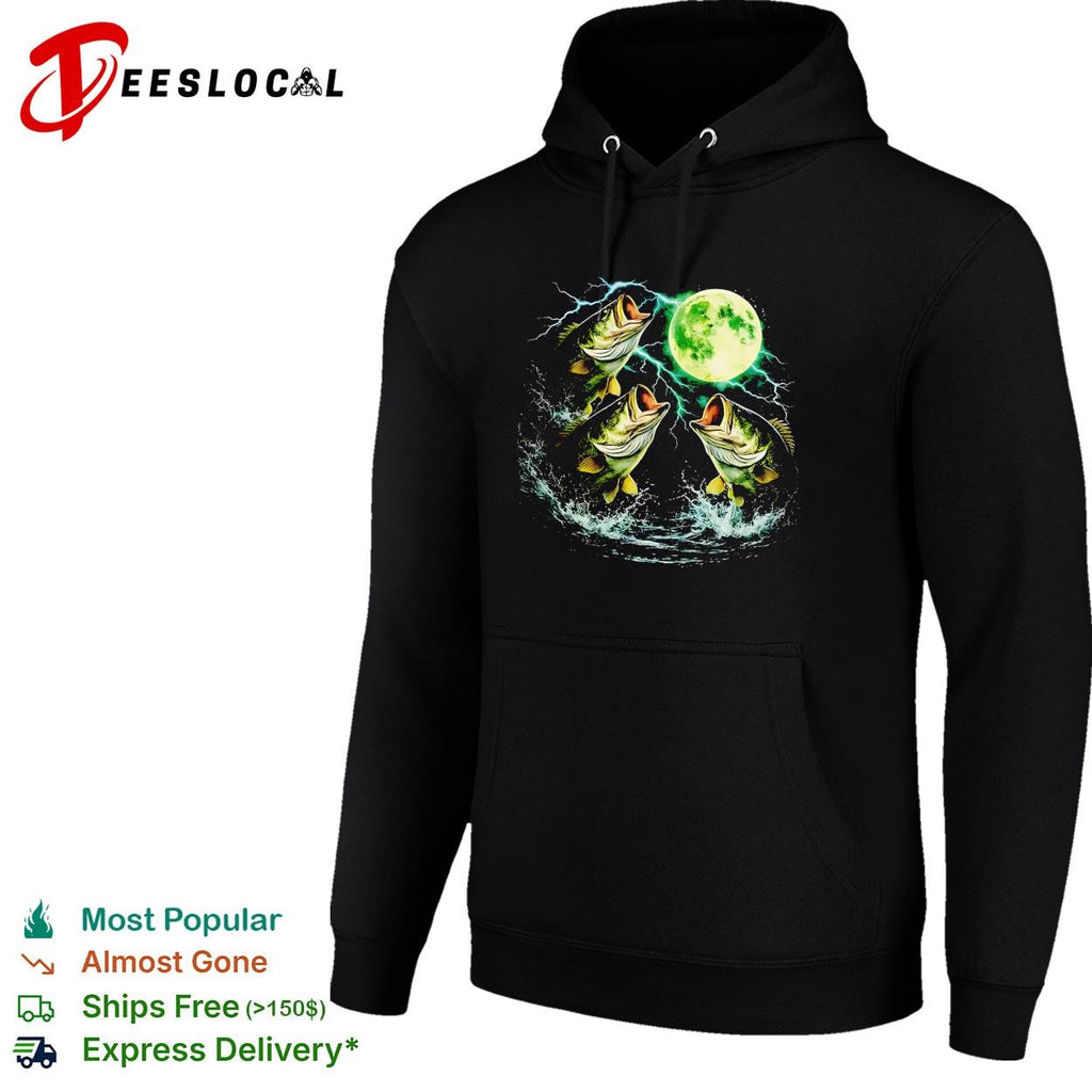 Bass jumping moonlit night full moon wildlife nature graphic shirt