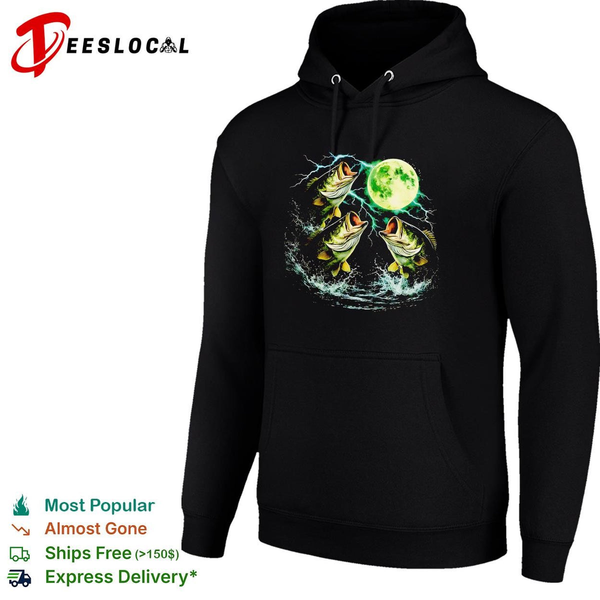 Bass jumping moonlit night full moon wildlife nature graphic shirt