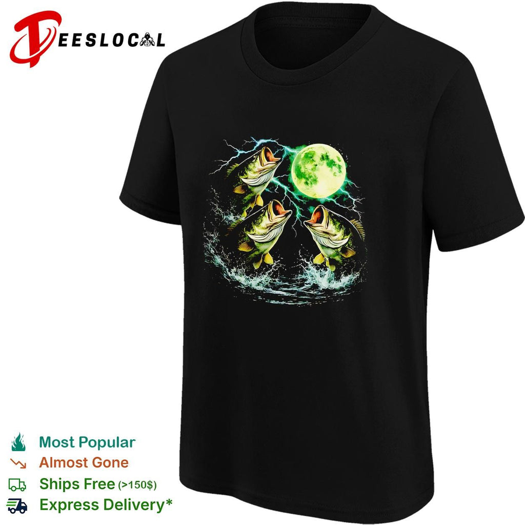 Bass jumping moonlit night full moon wildlife nature graphic shirt