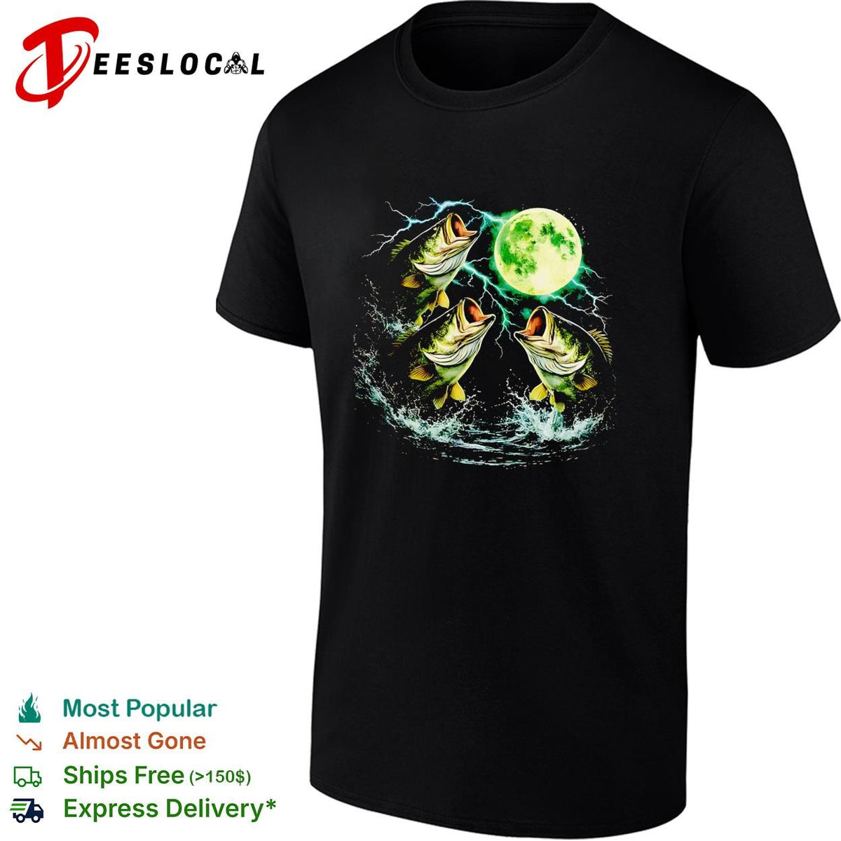 Bass jumping moonlit night full moon wildlife nature graphic shirt