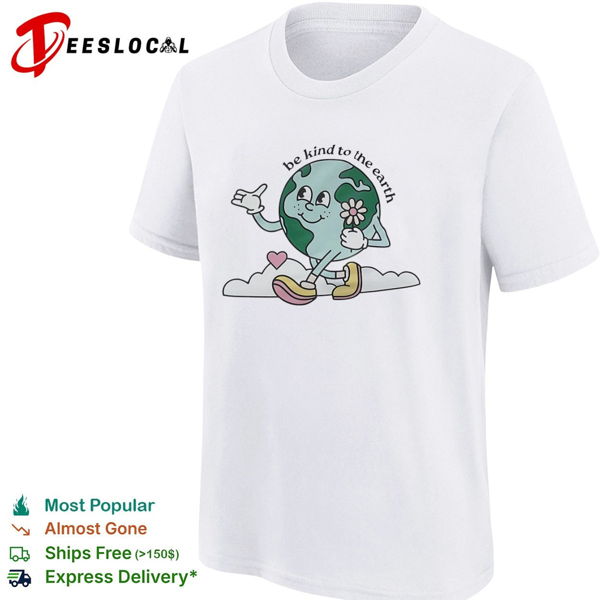 Be kind to the earth cartoon planet globe with flower heart and shoes shirt