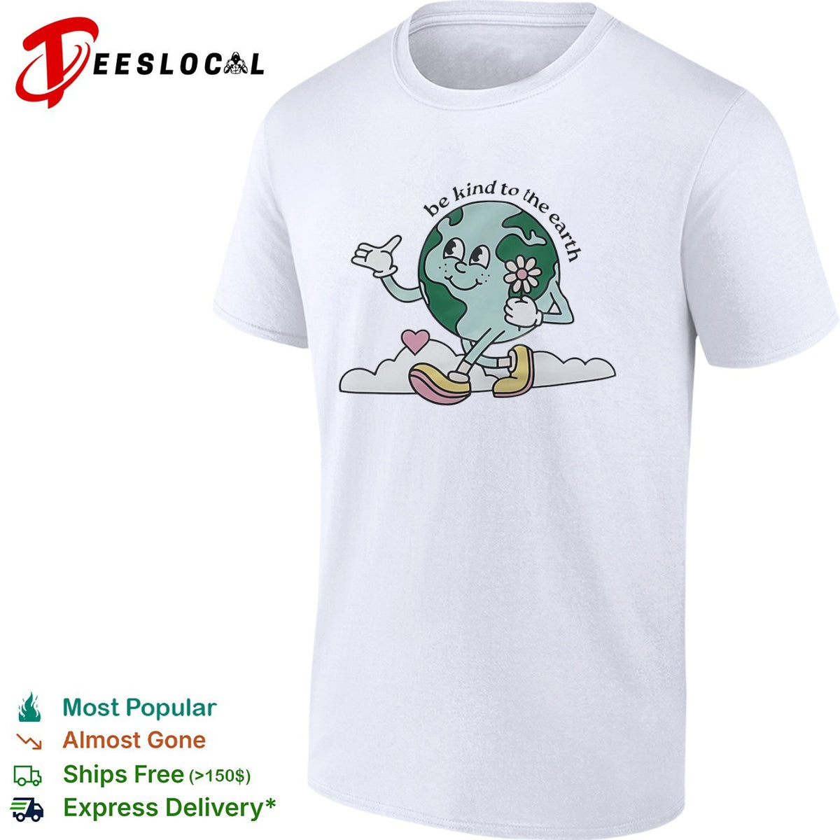 Be kind to the earth cartoon planet globe with flower heart and shoes shirt