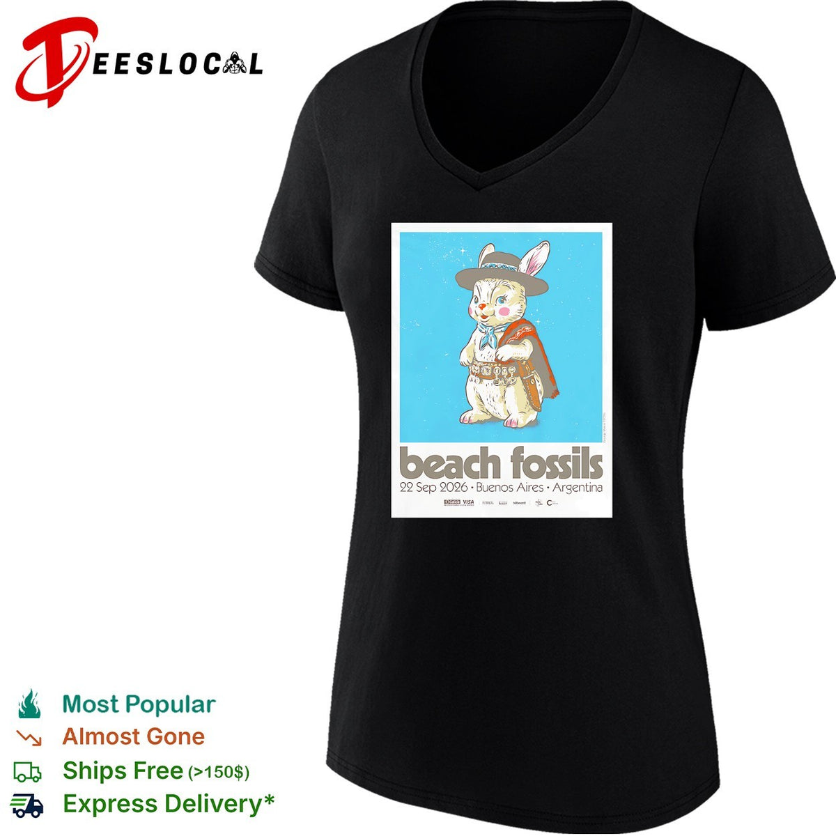 Beach Fossils tour poster rabbit in poncho Buenos Aires Argentina 2026 shirt