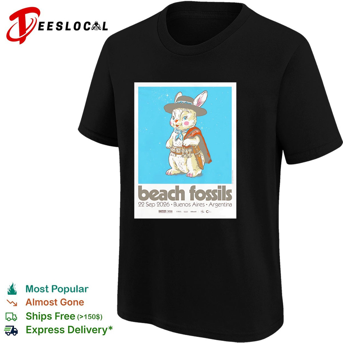 Beach Fossils tour poster rabbit in poncho Buenos Aires Argentina 2026 shirt