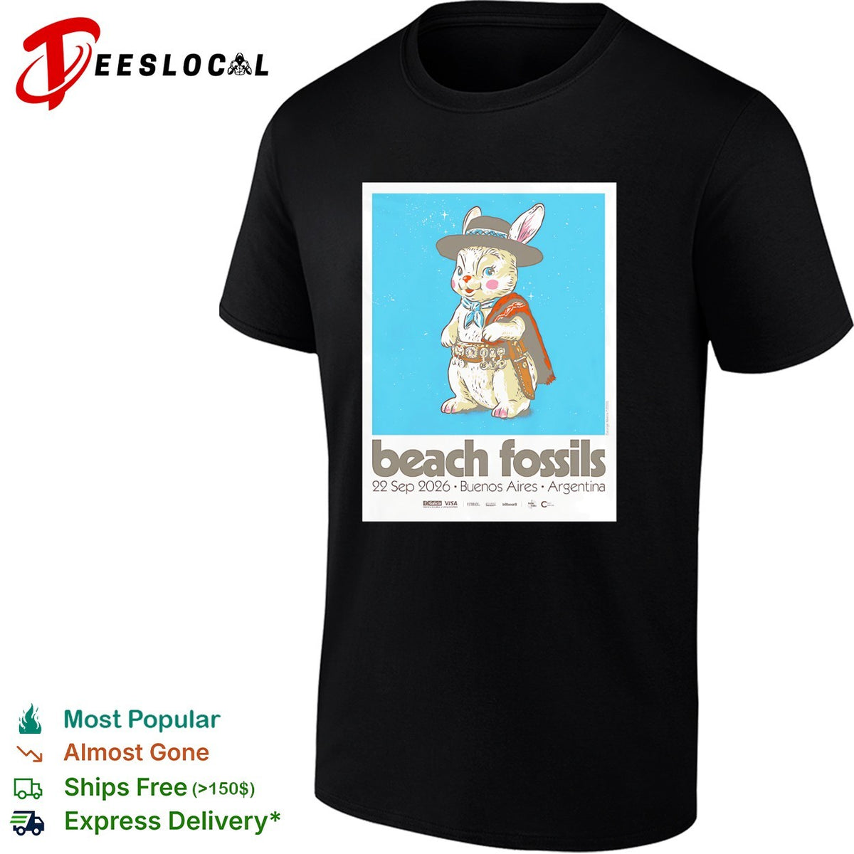 Beach Fossils tour poster rabbit in poncho Buenos Aires Argentina 2026 shirt