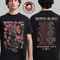 Beast In Black European Tour 2025 Merch Tee Flamming Warrior Beast With Dates Back Two Sided T-Shirt