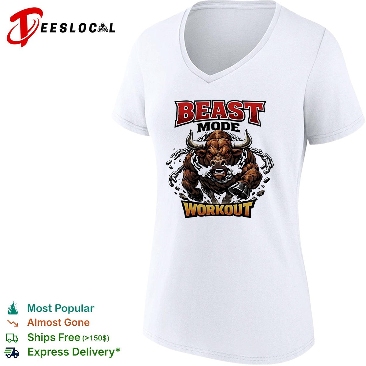 Beast mode workout illustrated bull with chains shirt