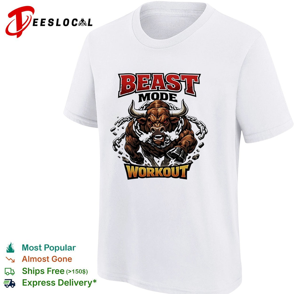 Beast mode workout illustrated bull with chains shirt