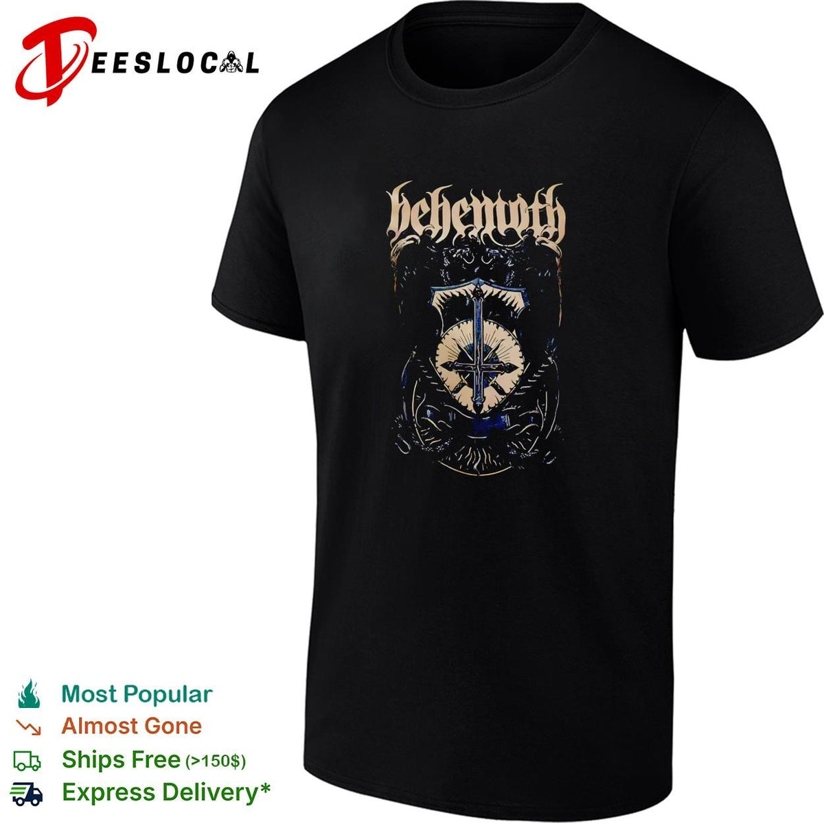 Behemoth Angelus Satani inverted cross shield logo crest death metal band shirt