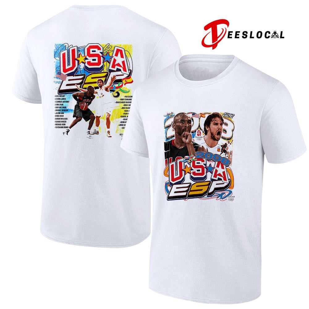 Beijing 2008 Spain Vs USA basketball team names roster graphic vintage shirt