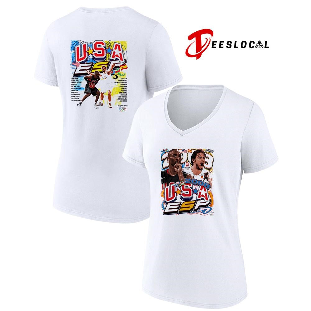Beijing 2008 Spain Vs USA basketball team names roster graphic vintage shirt
