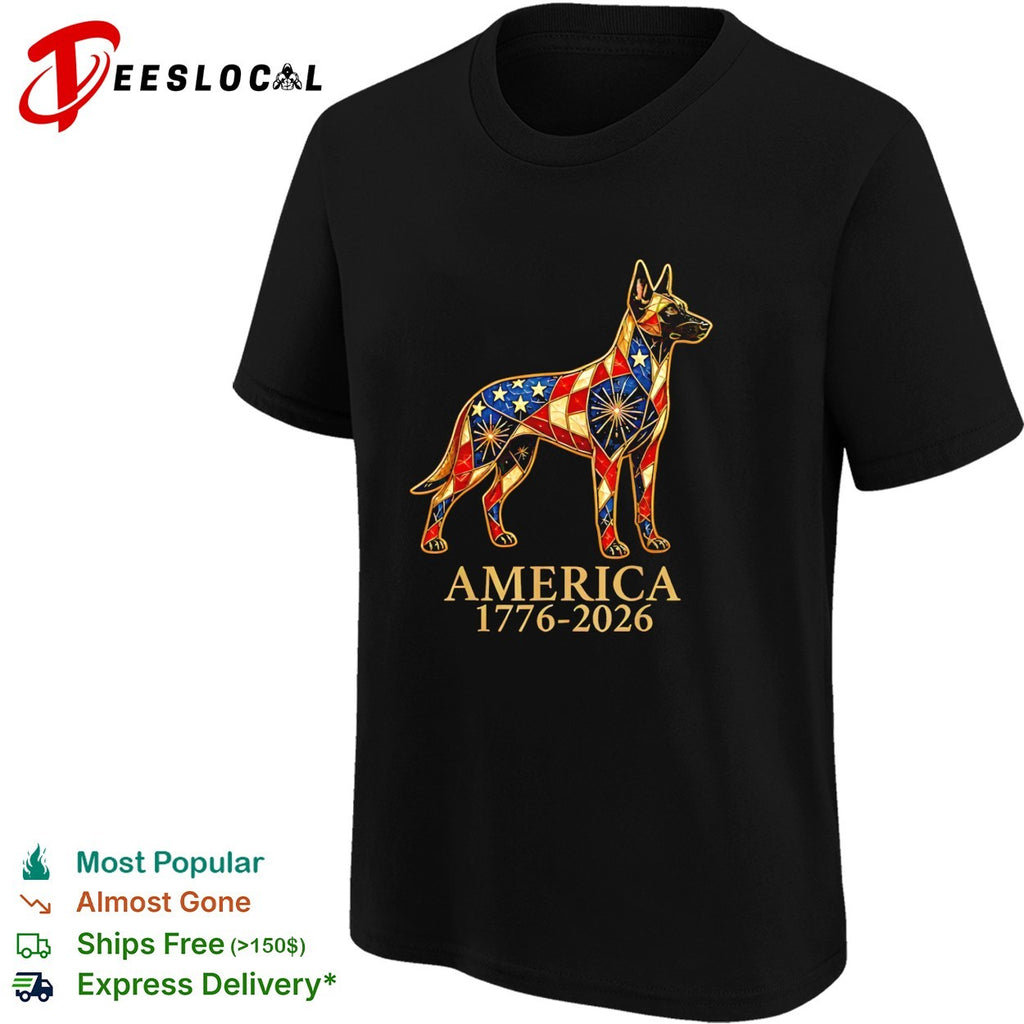 Belgian Malinois America 1776 2026 Patriotic Stained Glass Design Dog Lover shirt