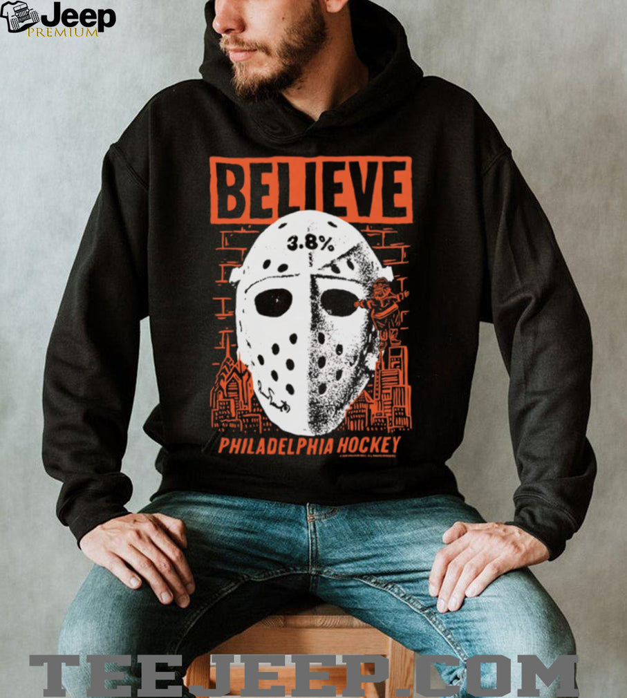Believe Philadelphia Hockey Jason Voorhees Mask Orange Graphic T Shirt