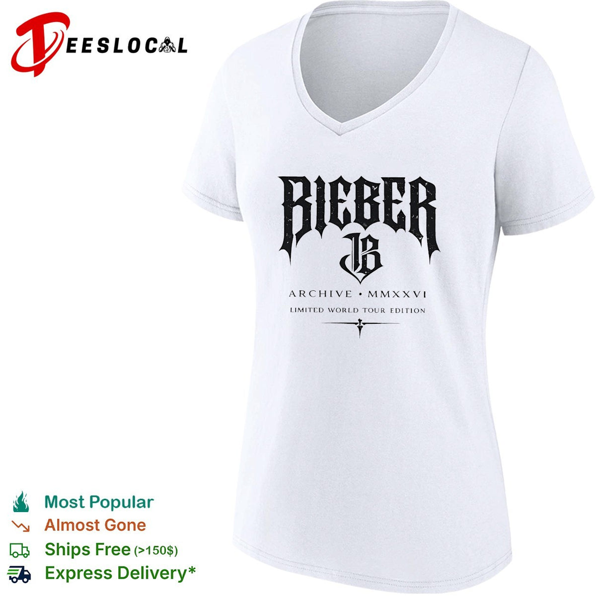 Bieber archive MMXXVI limited world tour edition gothic logo shirt