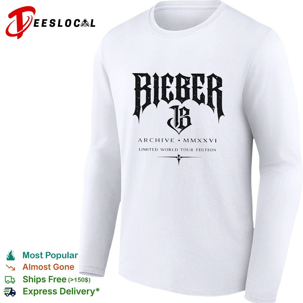 Bieber archive MMXXVI limited world tour edition gothic logo shirt