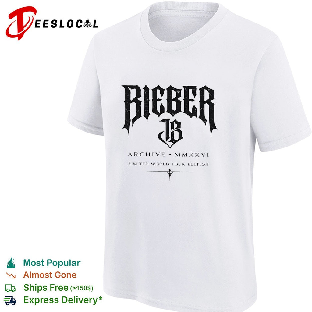 Bieber archive MMXXVI limited world tour edition gothic logo shirt