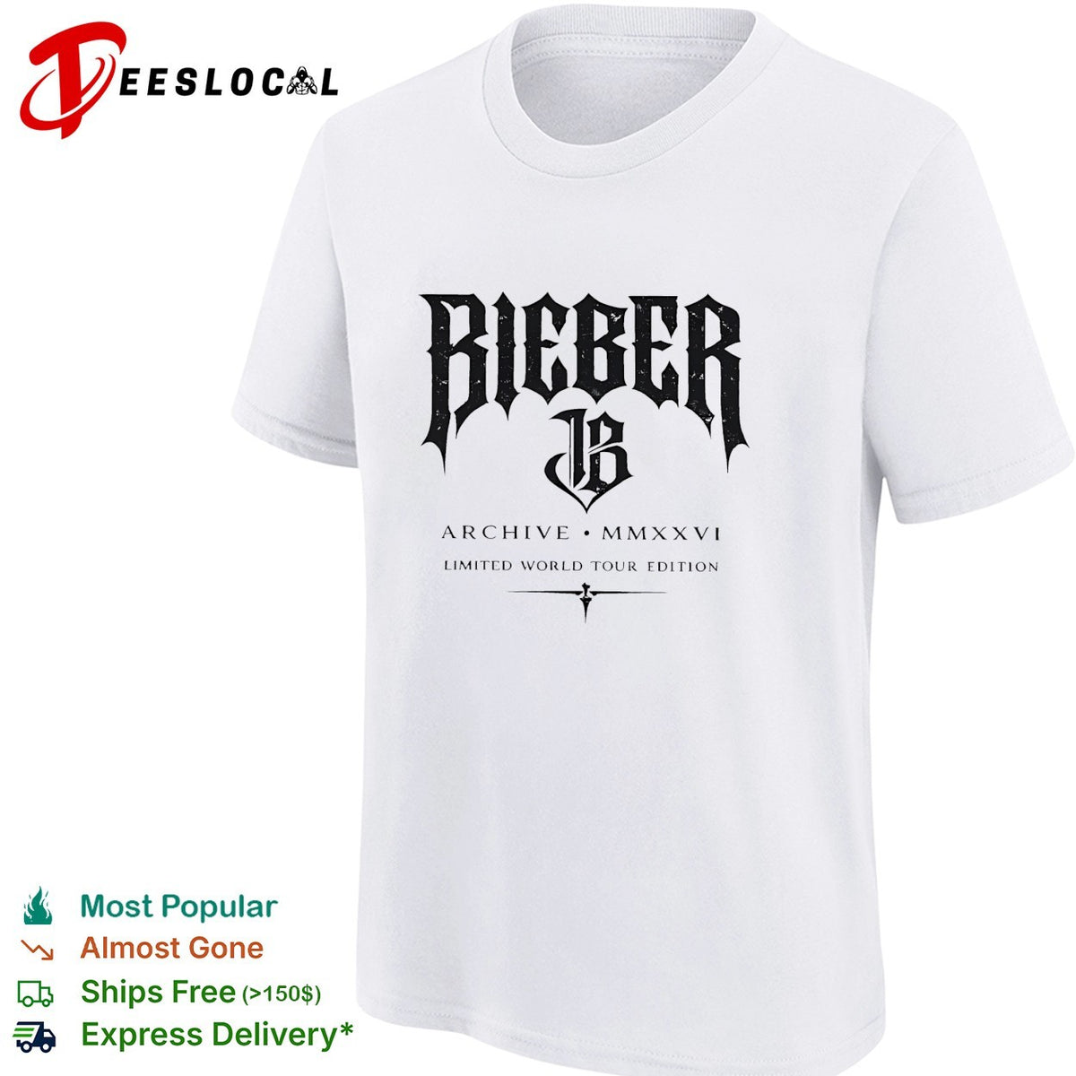 Bieber archive MMXXVI limited world tour edition gothic logo shirt