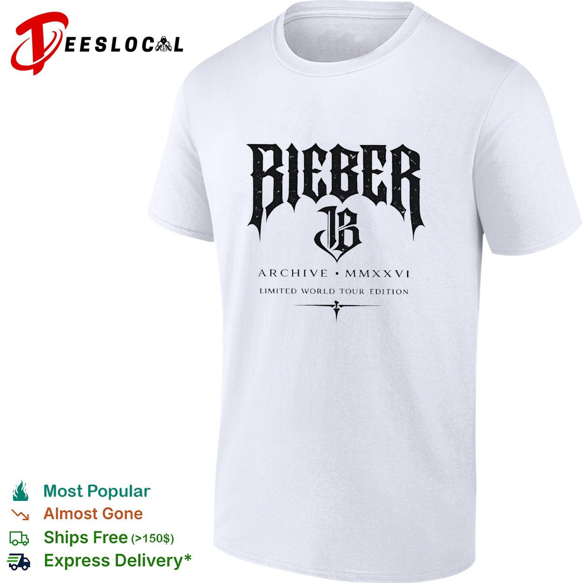 Bieber archive MMXXVI limited world tour edition gothic logo shirt