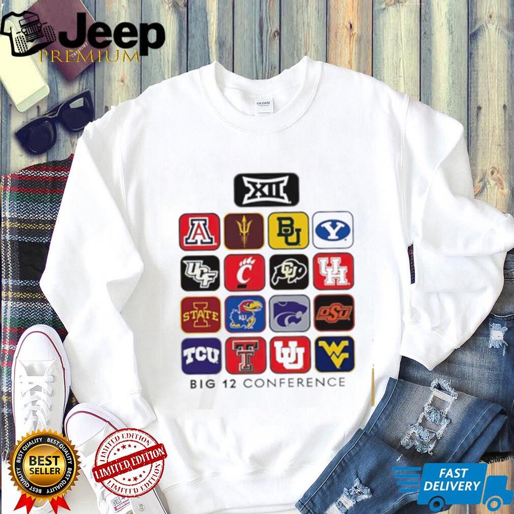 Big 12 Conference All Teams Logo Grid White Cotton T Shirt