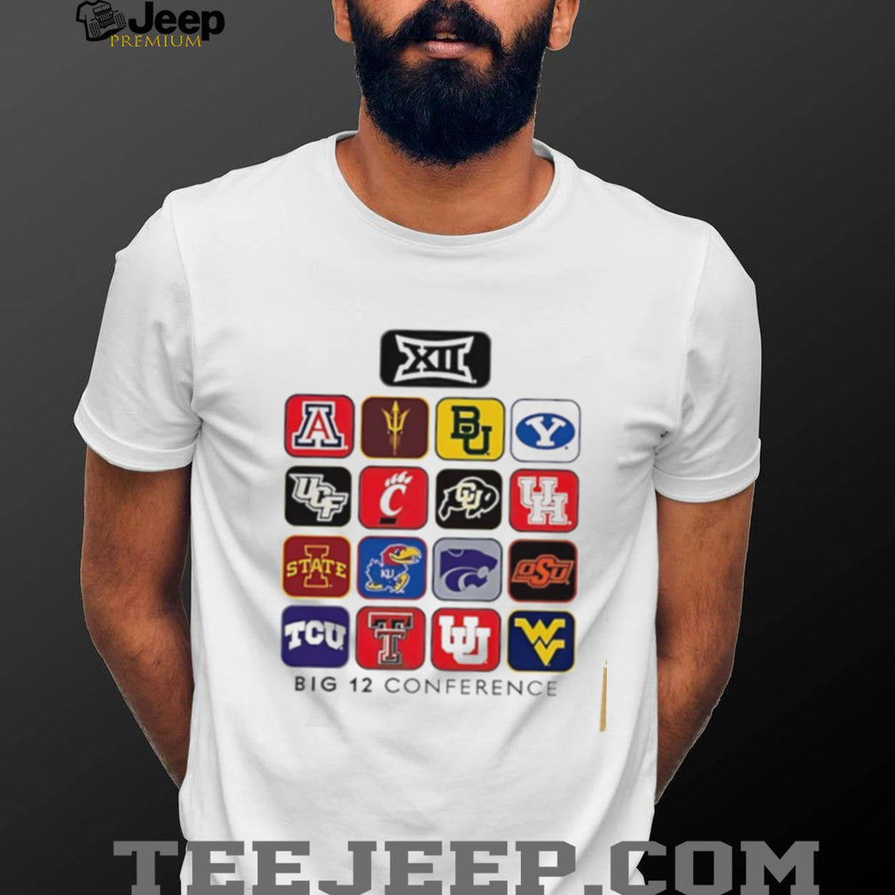 Big 12 Conference All Teams Logo Grid White Cotton T Shirt