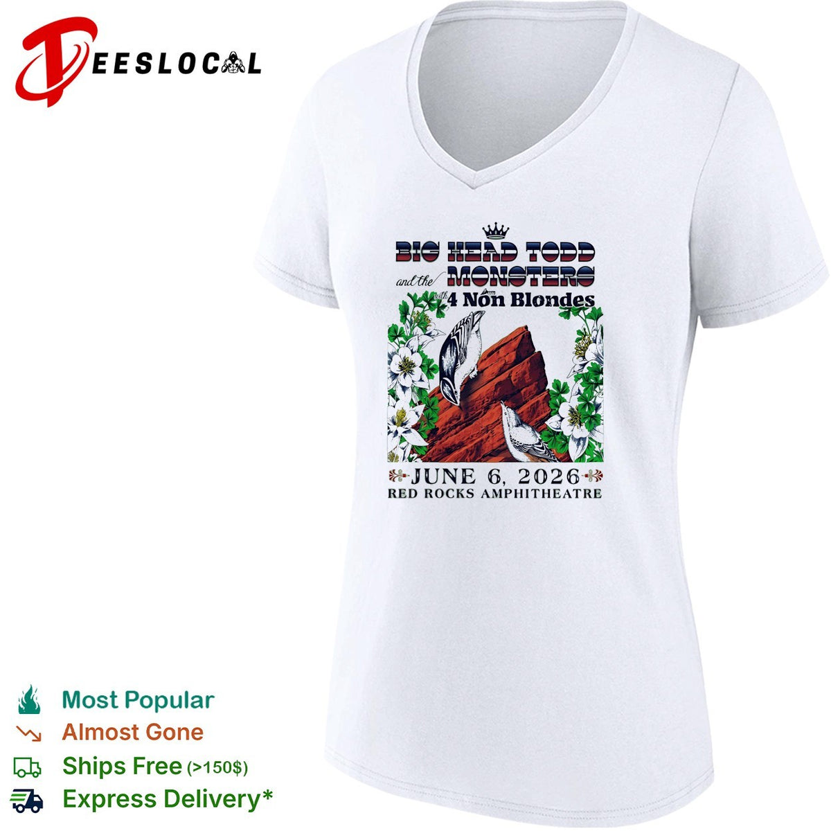 Big Head Todd and the Monsters with 4 Non Blondes June 6 2026 Red Rocks shirt