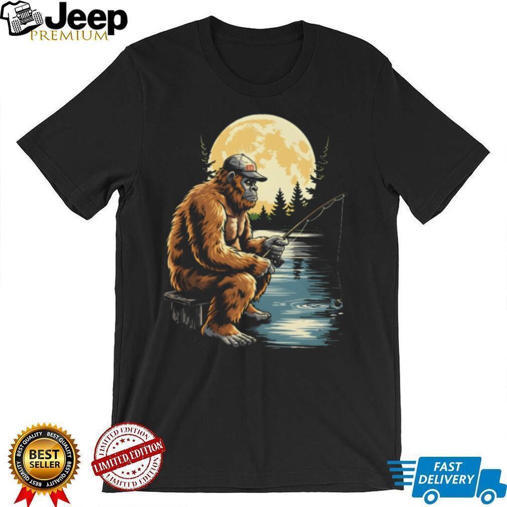 Bigfoot Fishing by the Lake Under Full Moon Relaxing T Shirt