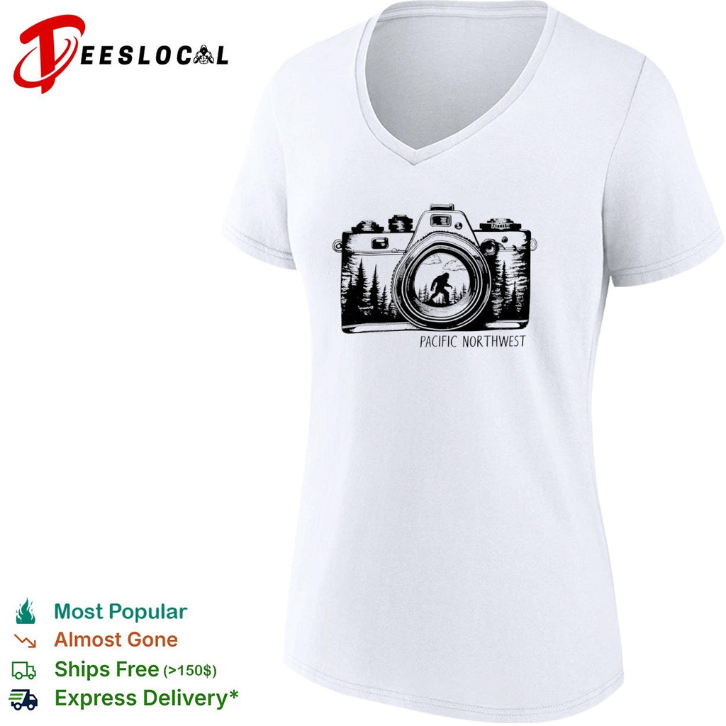 Bigfoot Pacific Northwest camera lens nature forest wilderness adventure shirt