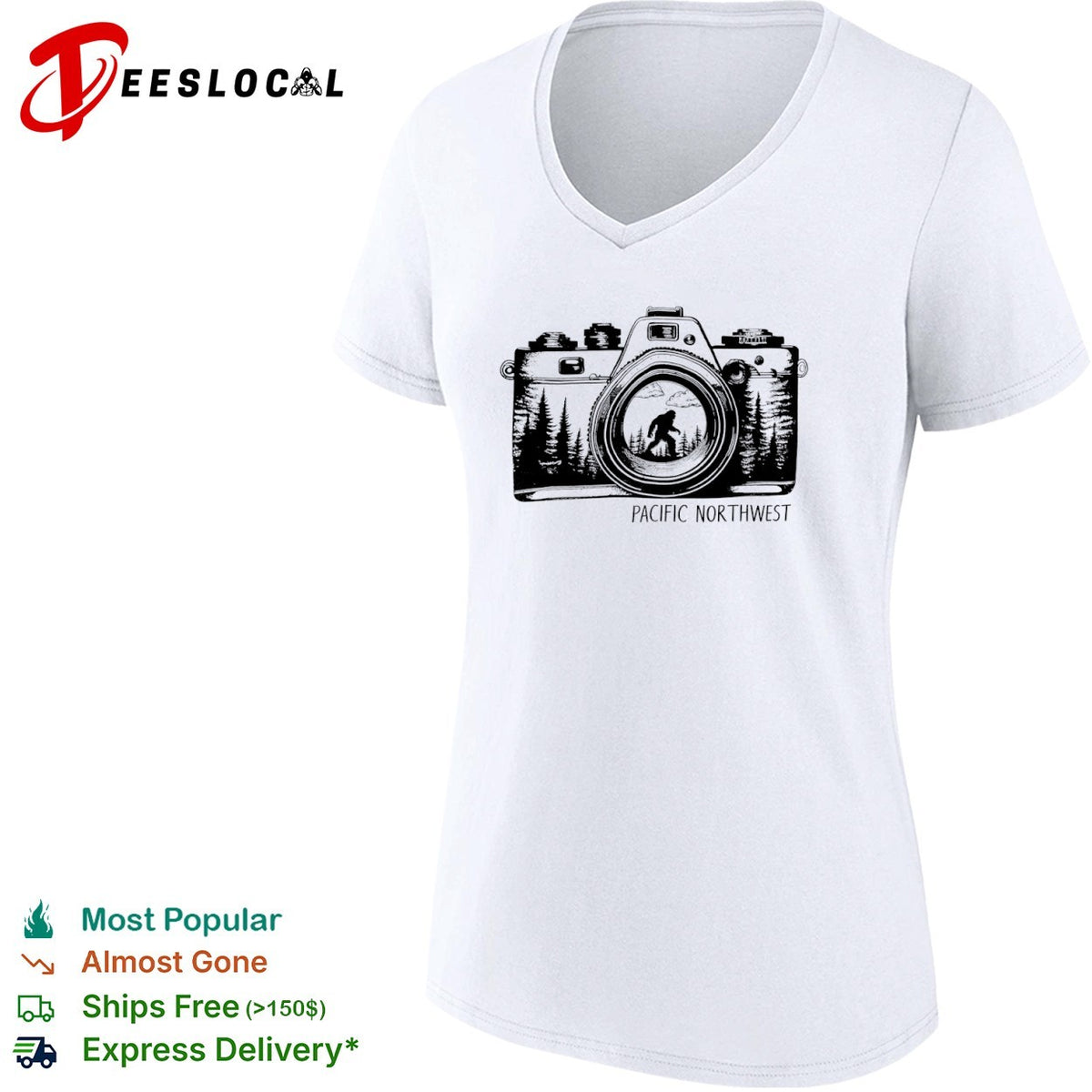 Bigfoot Pacific Northwest camera lens nature forest wilderness adventure shirt