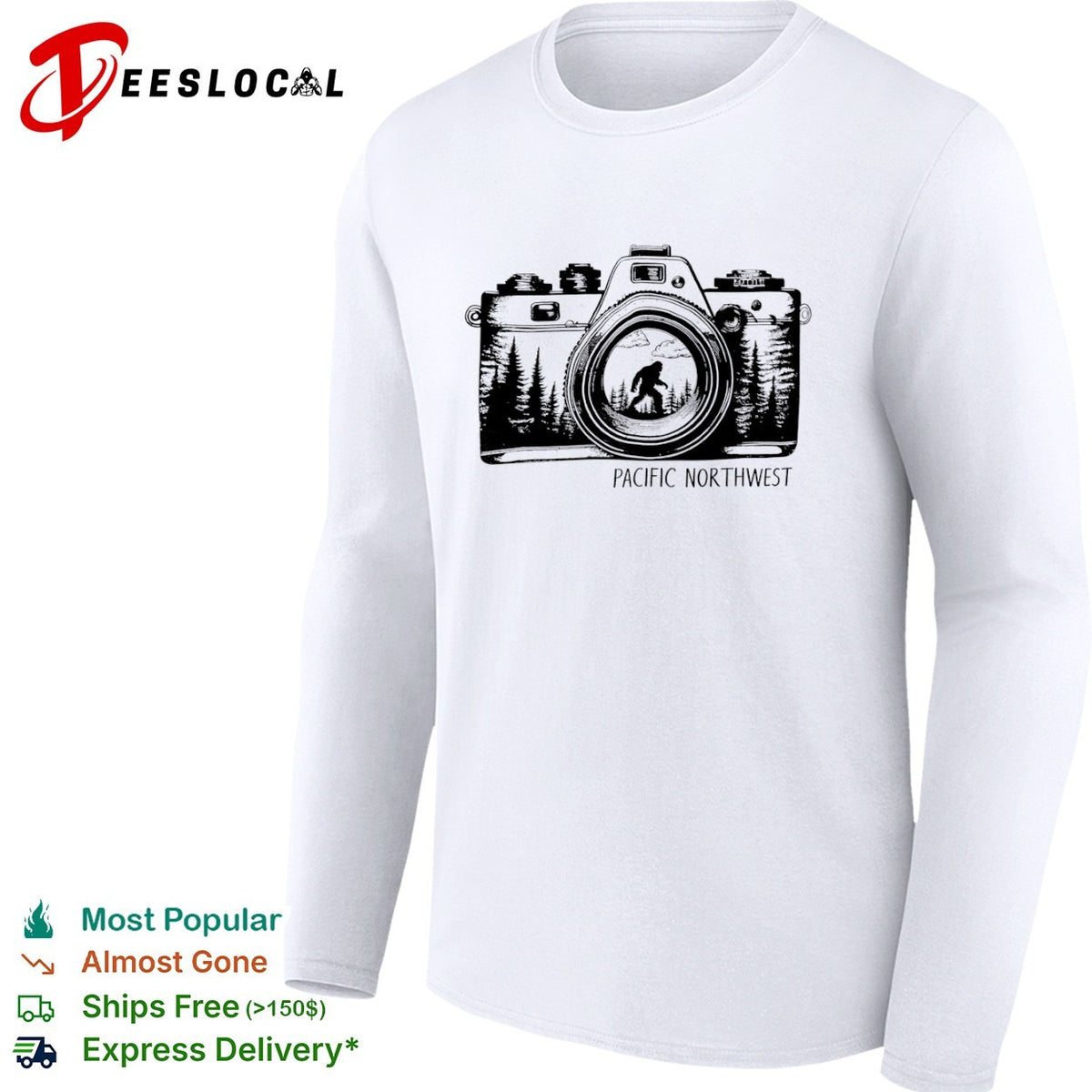 Bigfoot Pacific Northwest camera lens nature forest wilderness adventure shirt
