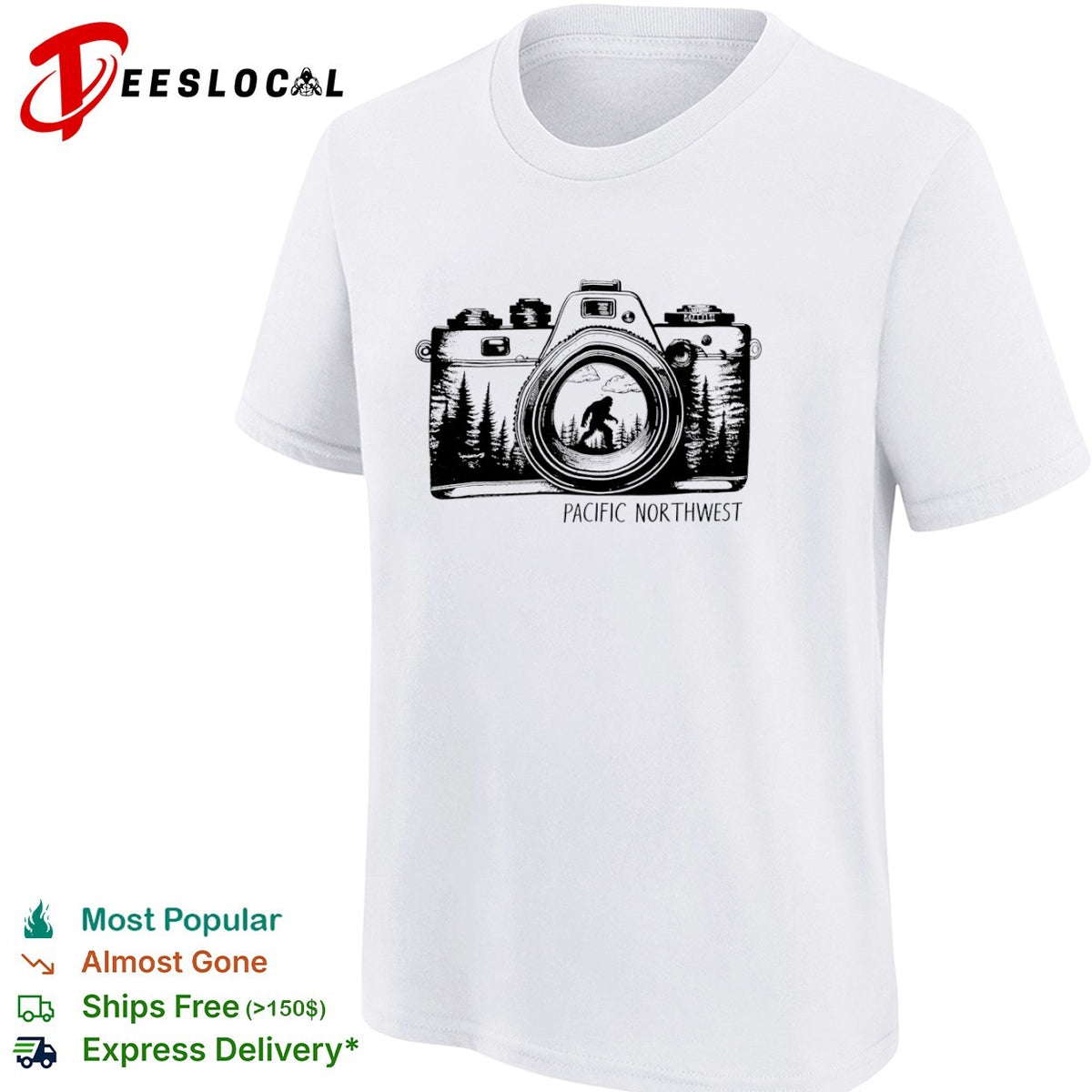 Bigfoot Pacific Northwest camera lens nature forest wilderness adventure shirt