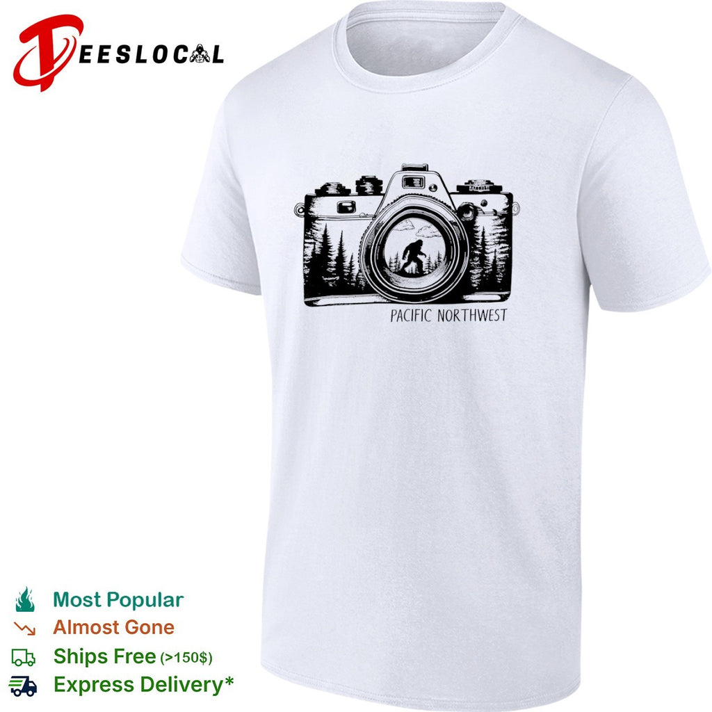Bigfoot Pacific Northwest camera lens nature forest wilderness adventure shirt