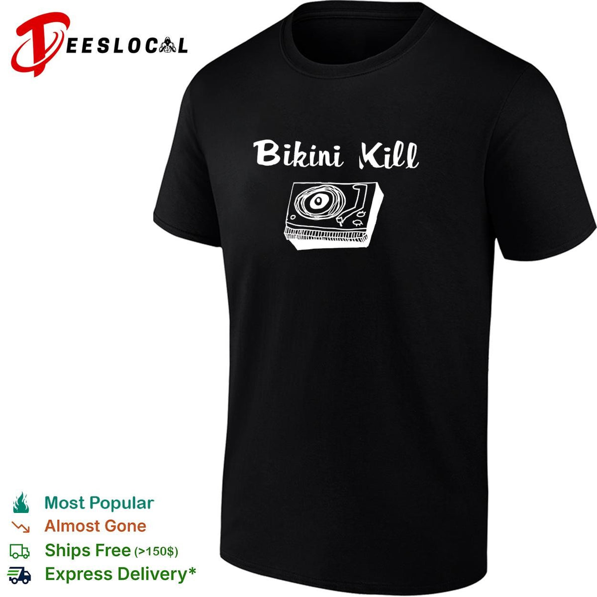 Bikini Kill Record Player Drawing Band Music Logo Punk Rock Minimalist Line Art shirt