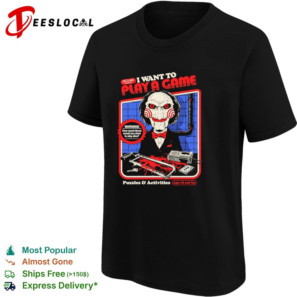 Billy the Puppet Saw I Want to Play a Game Puzzles and Activities Horror Movie shirt