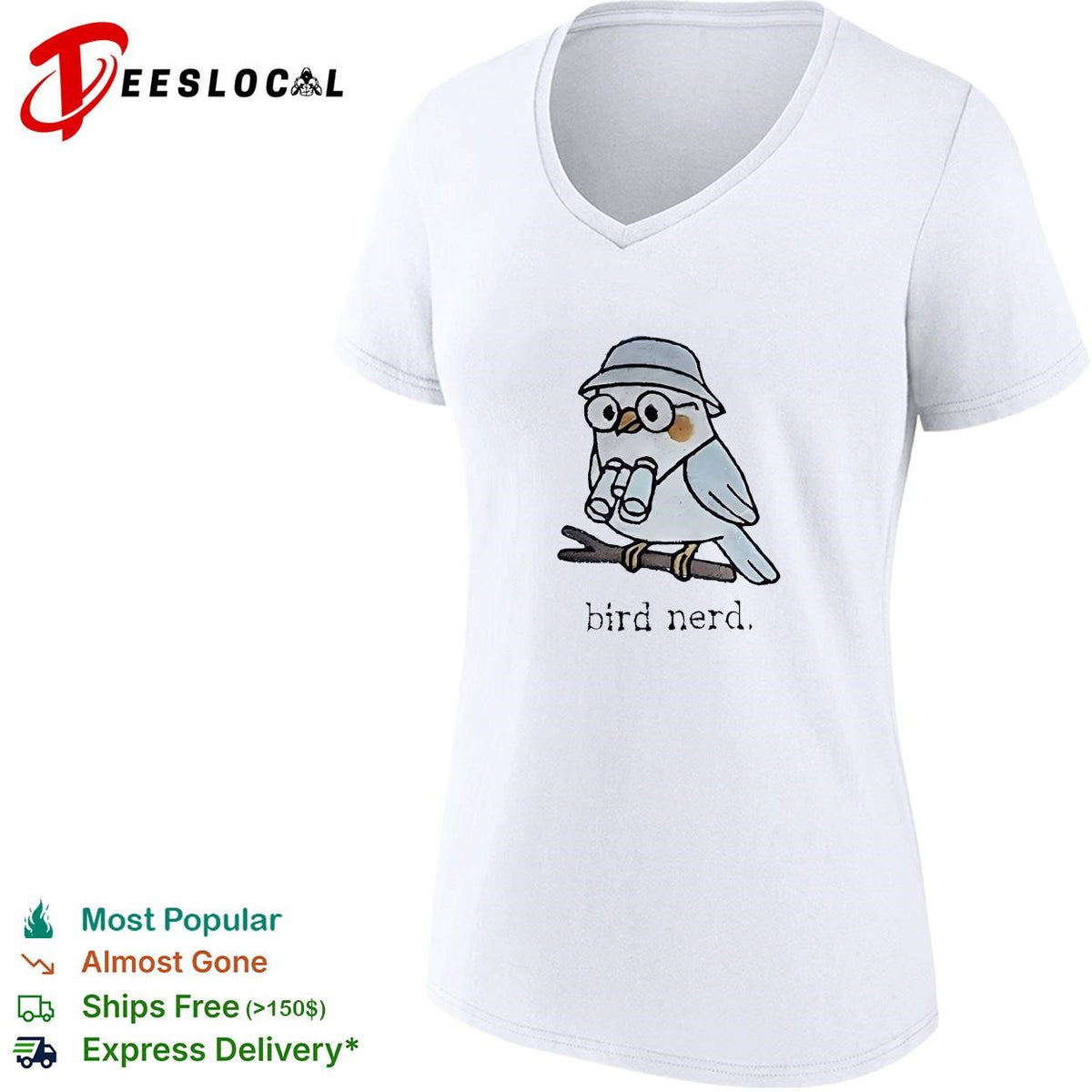 Bird nerd cute owl with binoculars on branch embroidered shirt