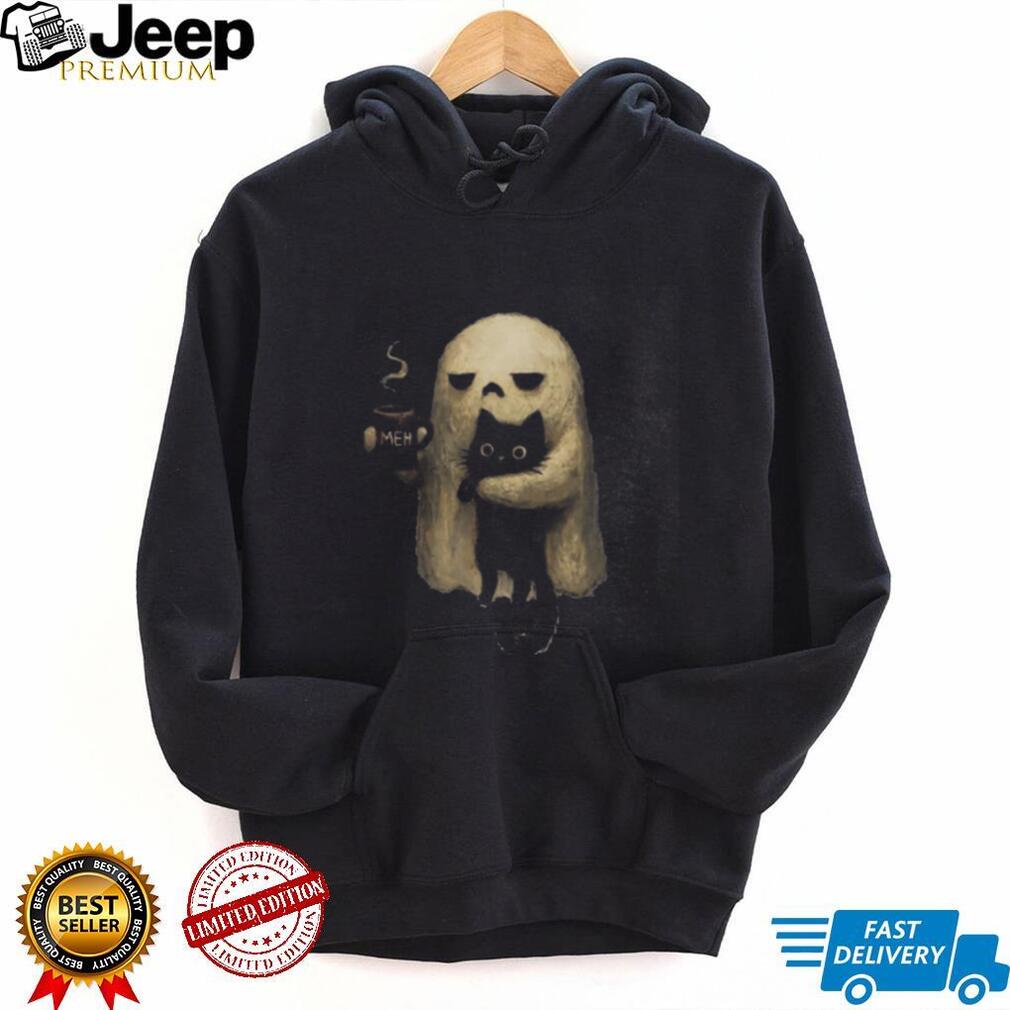 Black Cat Ghost Meh Coffee Halloween Cute Animal Shirt