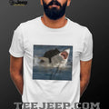 Black Cat Riding Great White Shark Funny Graphic T Shirt