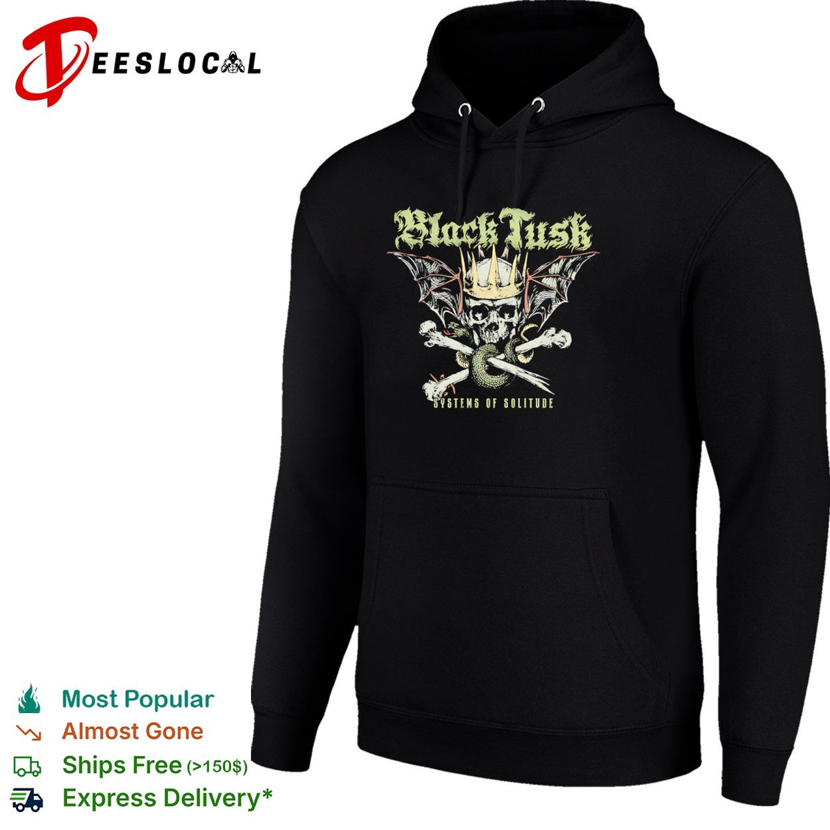 Black Tusk Systems of Solitude Crowned Skull Snake Wings Band Heavy Metal shirt