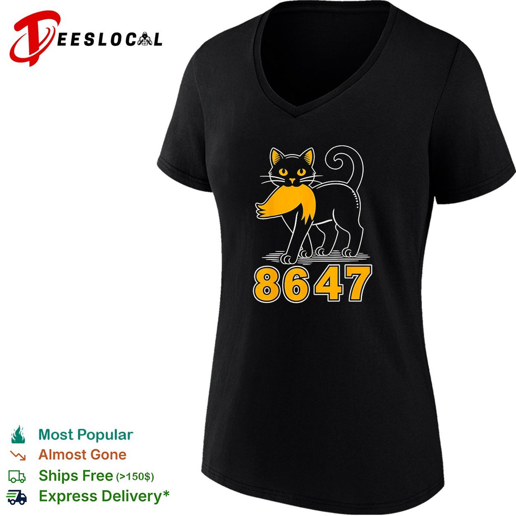 Black cat 8647 bold cartoon shirt