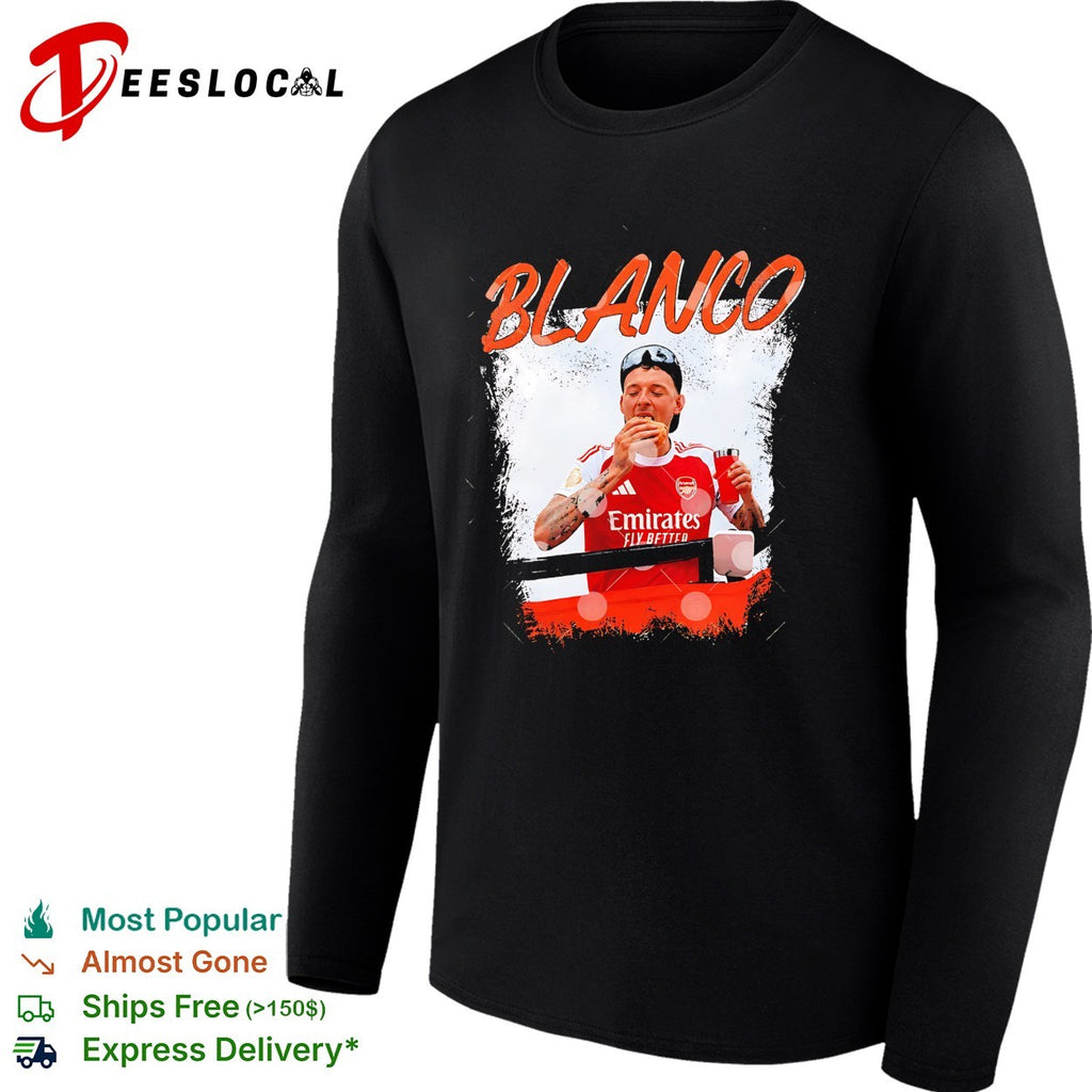 Blanco Arsenal player eating a sandwich after match candid photo graphic shirt