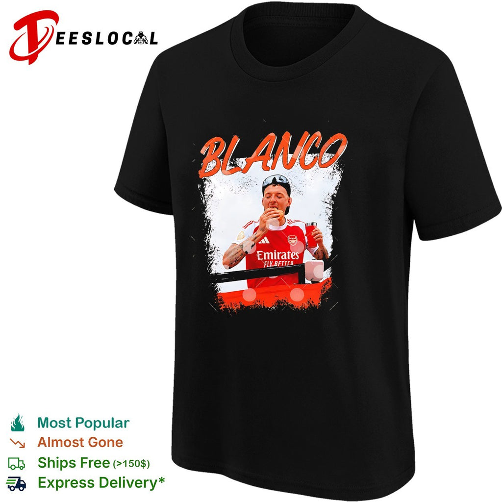 Blanco Arsenal player eating a sandwich after match candid photo graphic shirt