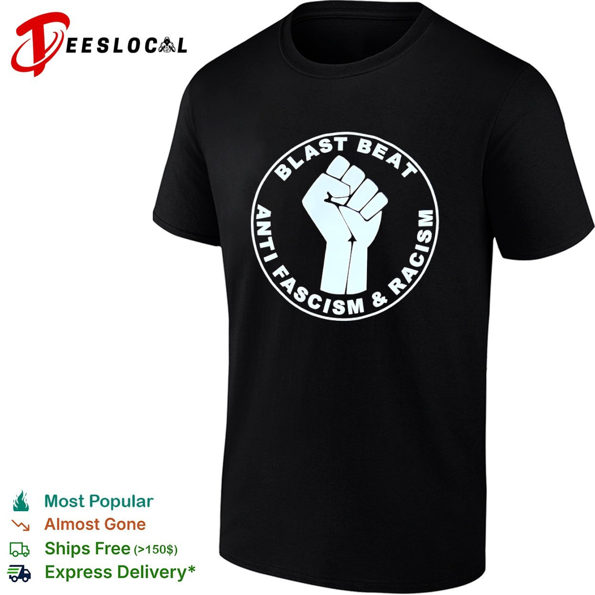 Blast Beat Anti Fascism and Racism Fist Symbol Equality Music Protest Rock shirt