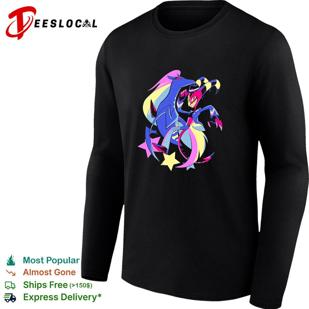 Blitz and Stolas Helluva Boss neon aesthetic stars vibrant fan art shirt
