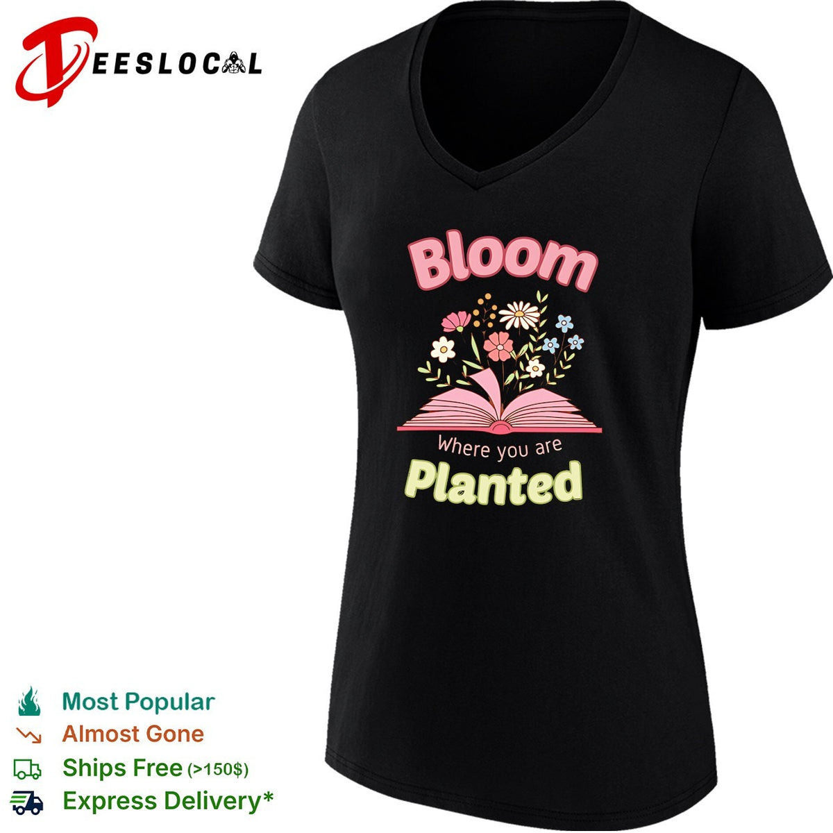 Bloom where you are planted floral open book inspiration shirt