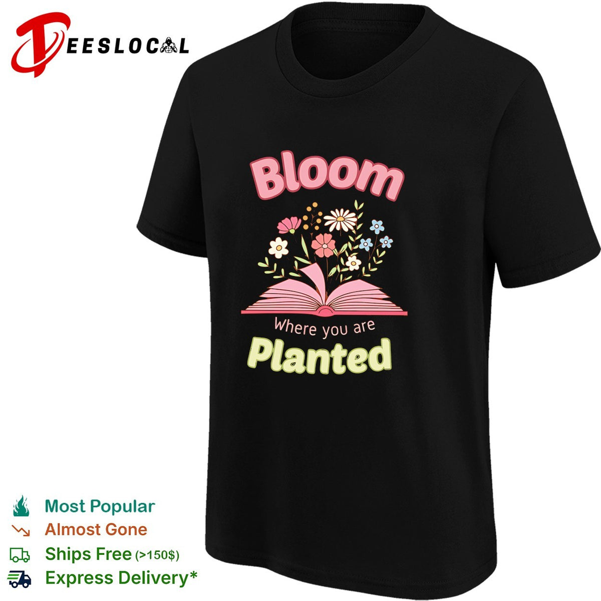 Bloom where you are planted floral open book inspiration shirt