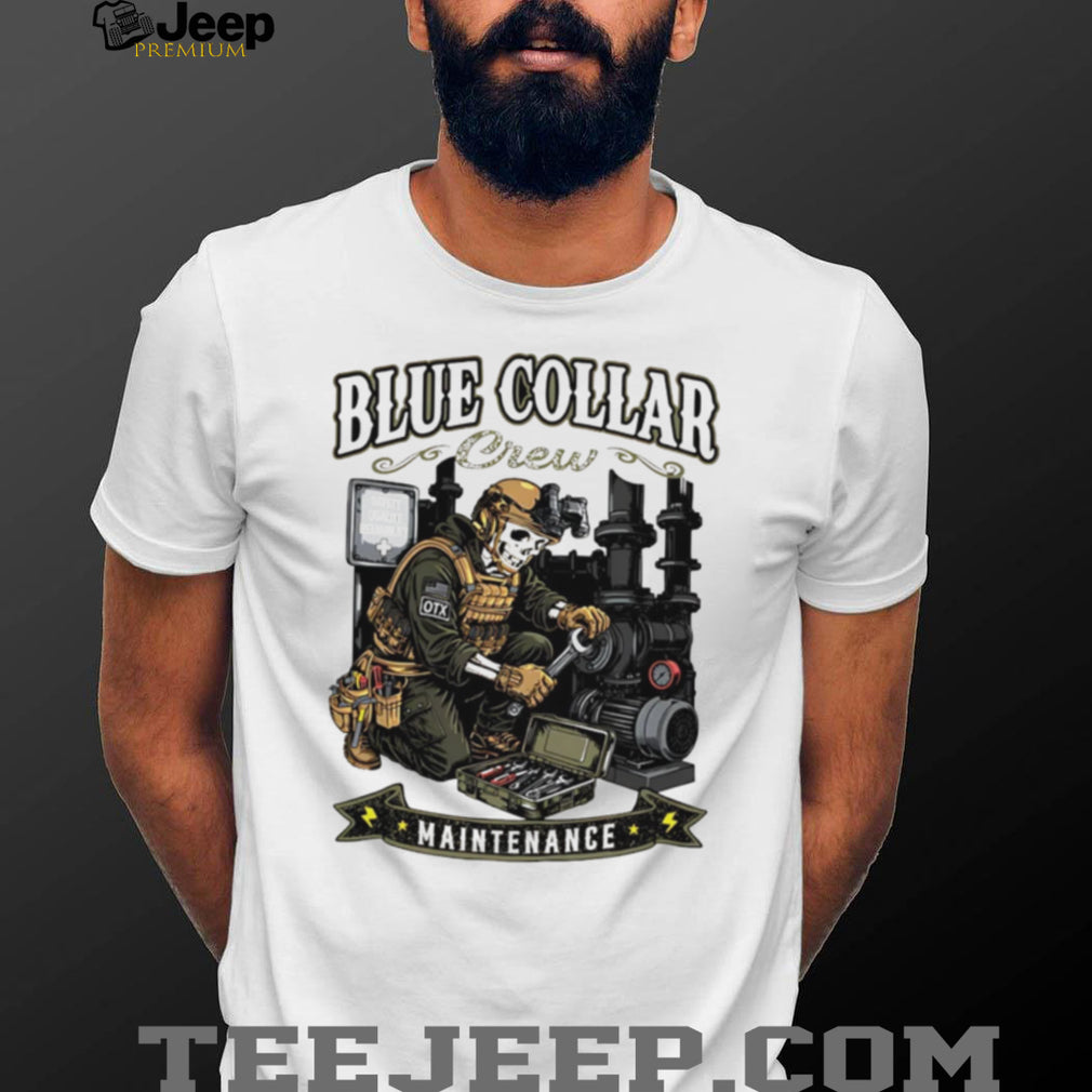 Blue Collar Crew Maintenance Skull Skeleton Worker T Shirt
