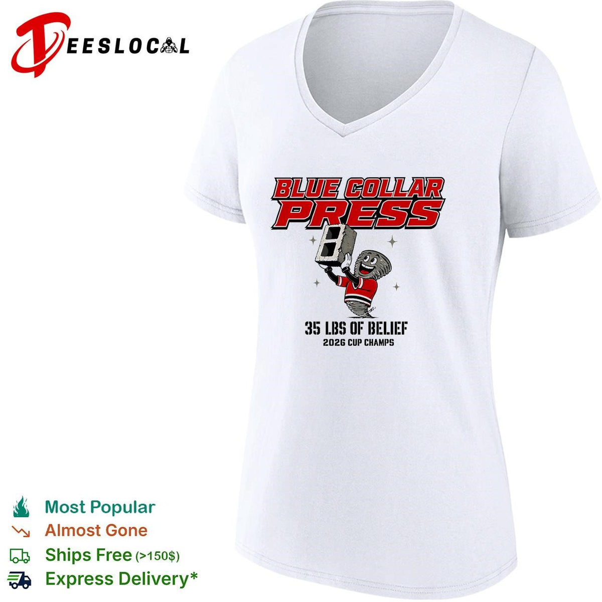 Blue collar press 35 lbs of belief 2026 cup champs cinder block mascot shirt