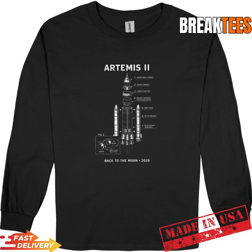 Blueprint Space Rocket Launch Mission to The Moon Artemis 2 T-Shirt